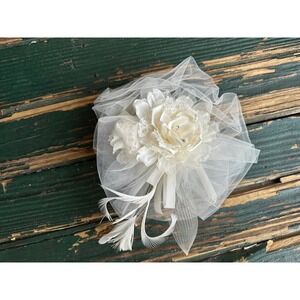 Davids Bridal Ivory Floral Feather Tulle Hair Clip Wedding Fascinator J289
